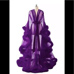 Feathered Bridal Boudoir Sheer Tulle Illusion Robe